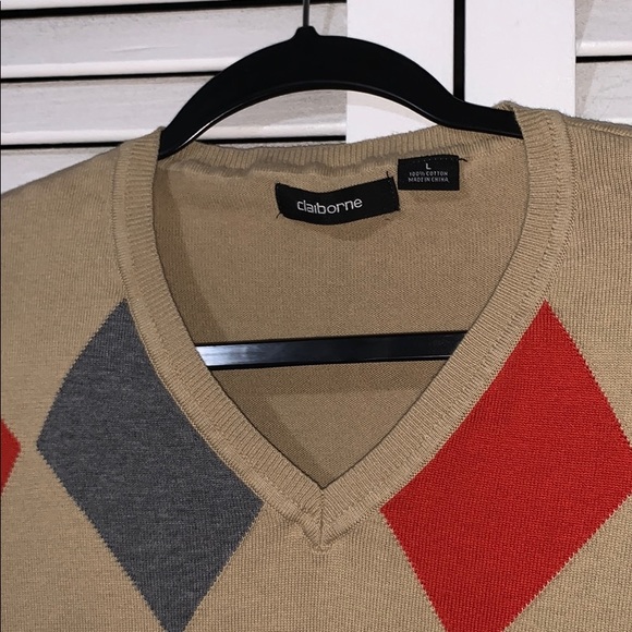 Claiborne - Beige Sweater with Orange and Grey - Picture 2 of 4